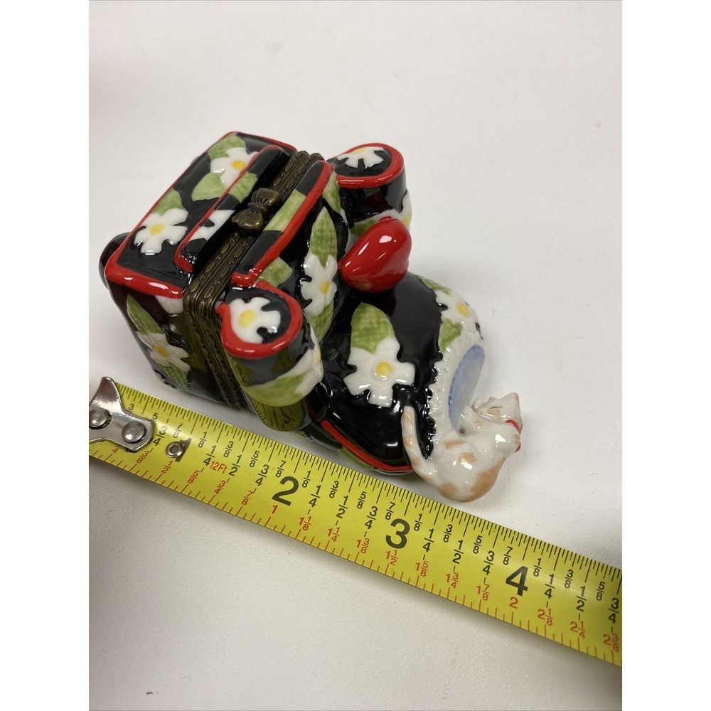 Mary Engelbreit Porcelain Trinket Box Floral Chair Heart Cat Hinged Enesco 1998 - Picture 8 of 11